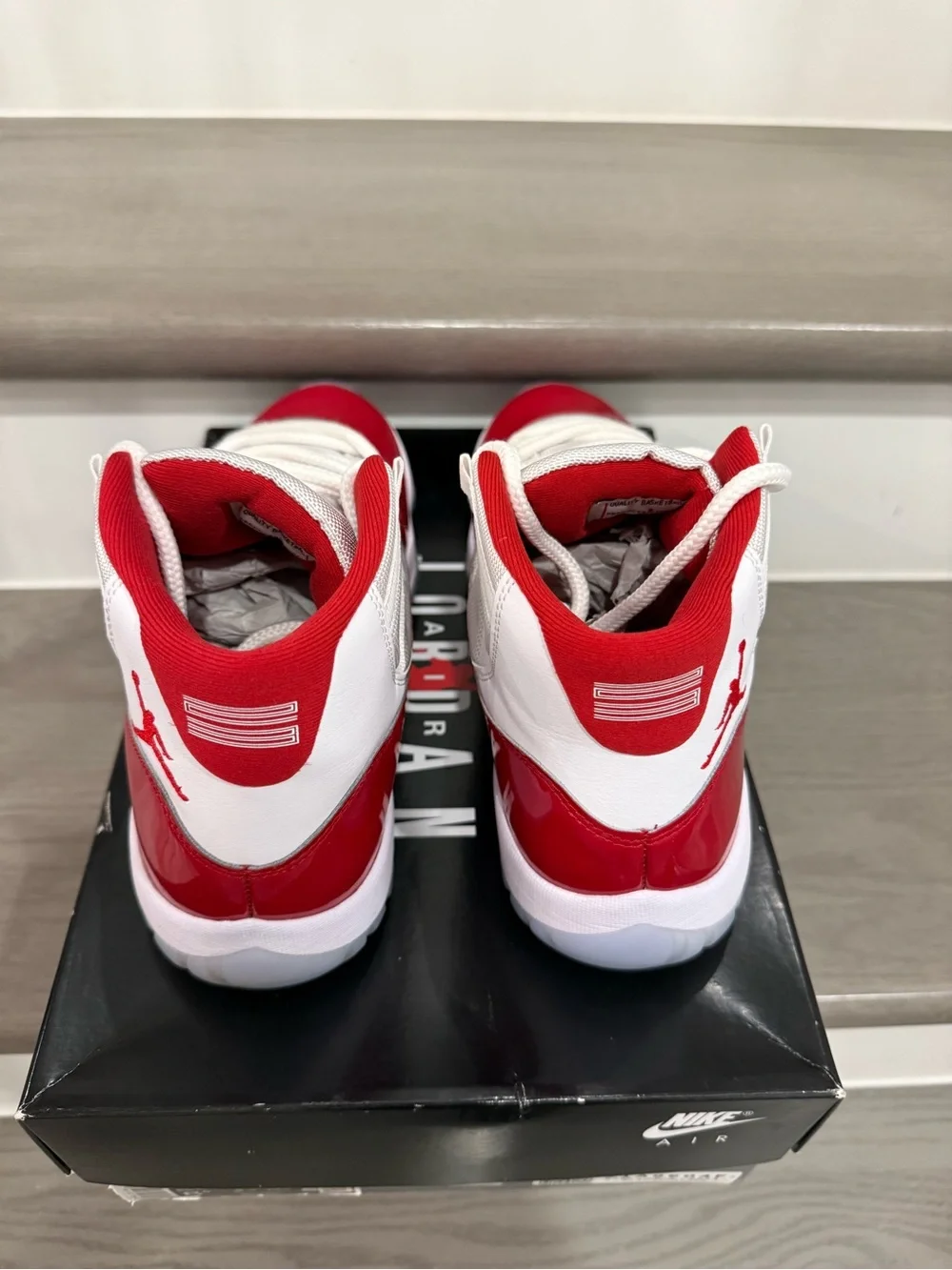 NIKE Men’s Air Jordan Retro 11 White/Red “Cherry”🍒 Patent Leather Sneaker